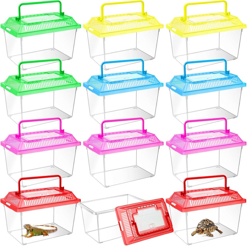 ONLYFU 12Pcs Plastic Reptile Terrariums Carrier Cage, Tarantula Enclosure Breeding Box Hatching Container Transparent Fish Tank Turtle Aquarium with Random Color Lid for Hermit Crab, M(7" x 4.3" x 4.3") - Image 1